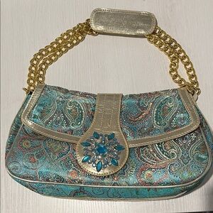 Elegant Paisley Handbag with Gold Accents